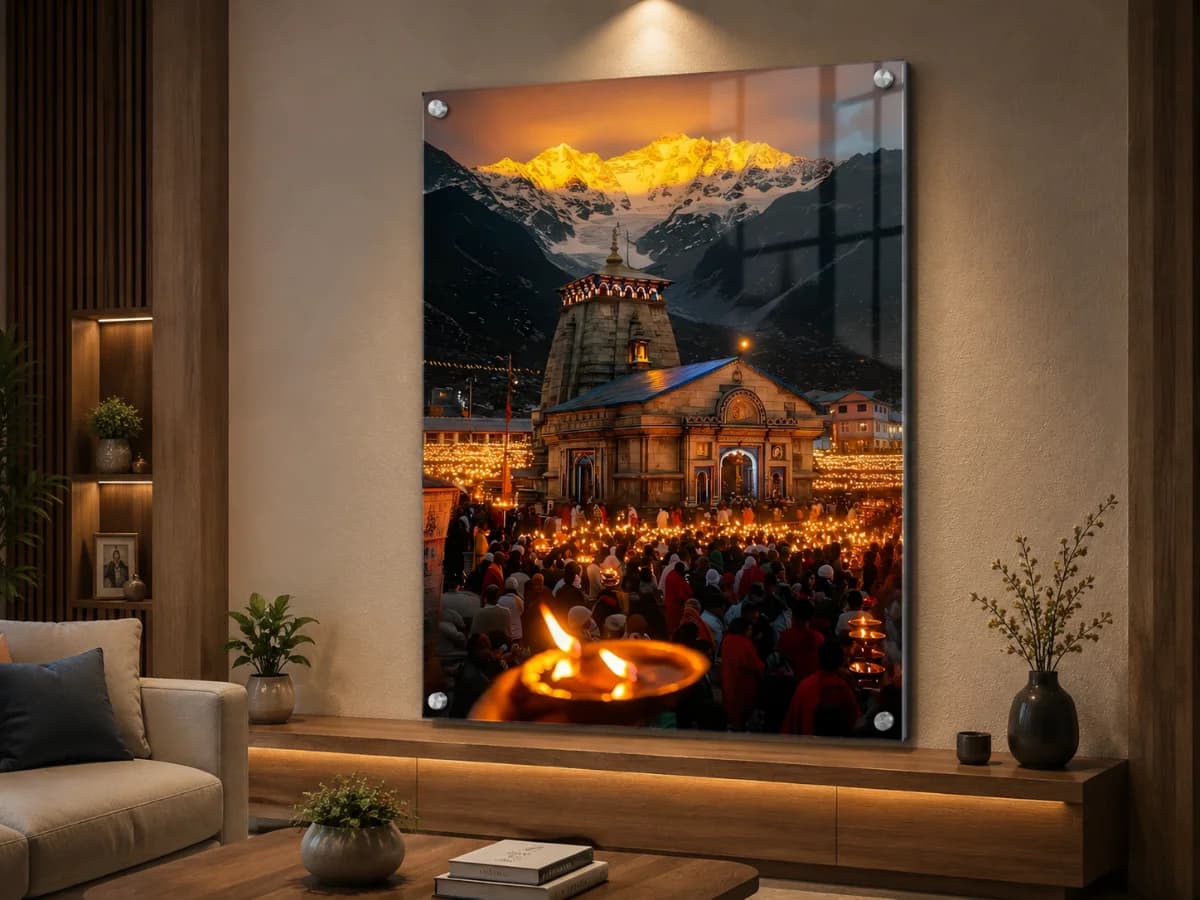 Luxury Acrylic Glass Print – Kedar Nath Temple Divine Wall Art