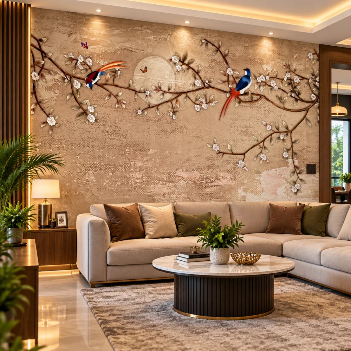 Elegant Birds & Blossom UV Printed Custom Wallpaper – Luxury Nature Mura