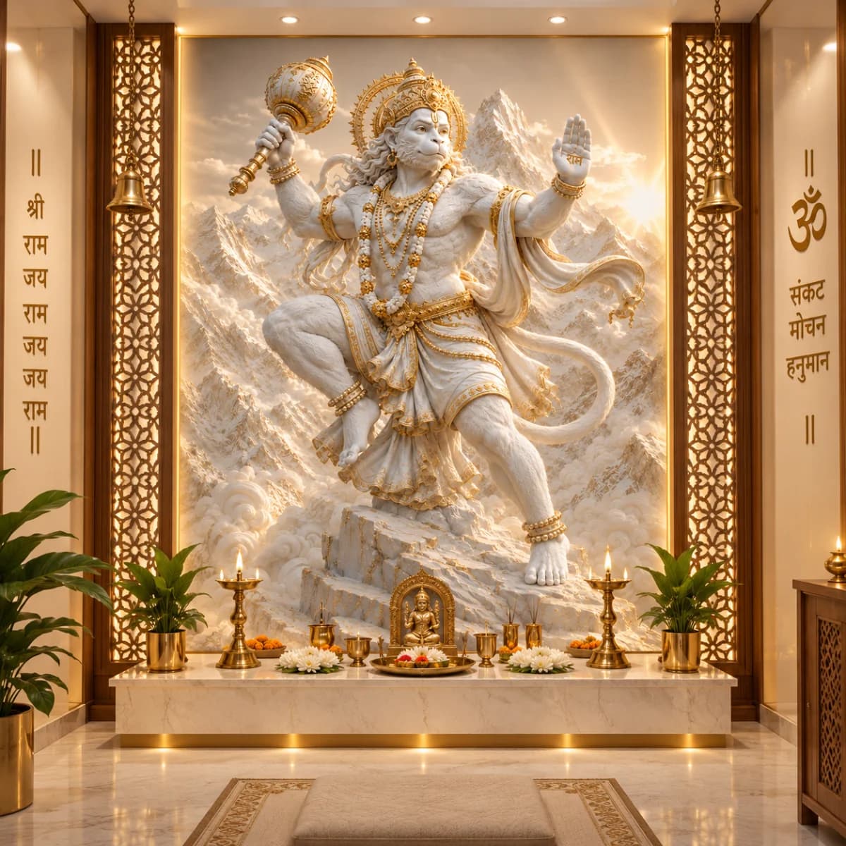Divine Hanuman 3D Mountain Majesty – UV Printed Custom Wallpaper