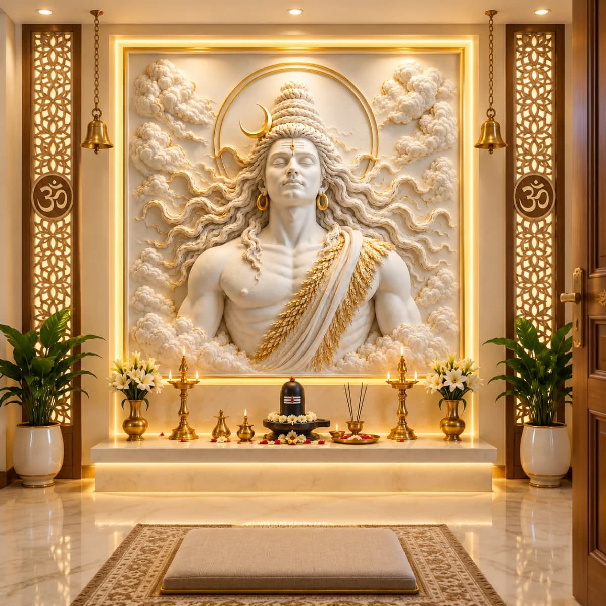3D UV Printed Mahadev Divine Gold Bas-Relief Custom Wallpaper